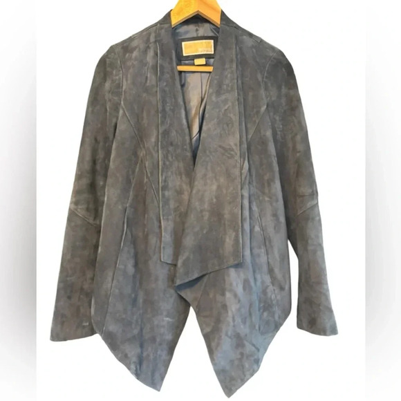 Michael Kors Genuine Leather Suede Navy Blue Moto Jacket Asymmetrical Hem XS - Picture 1 of 6